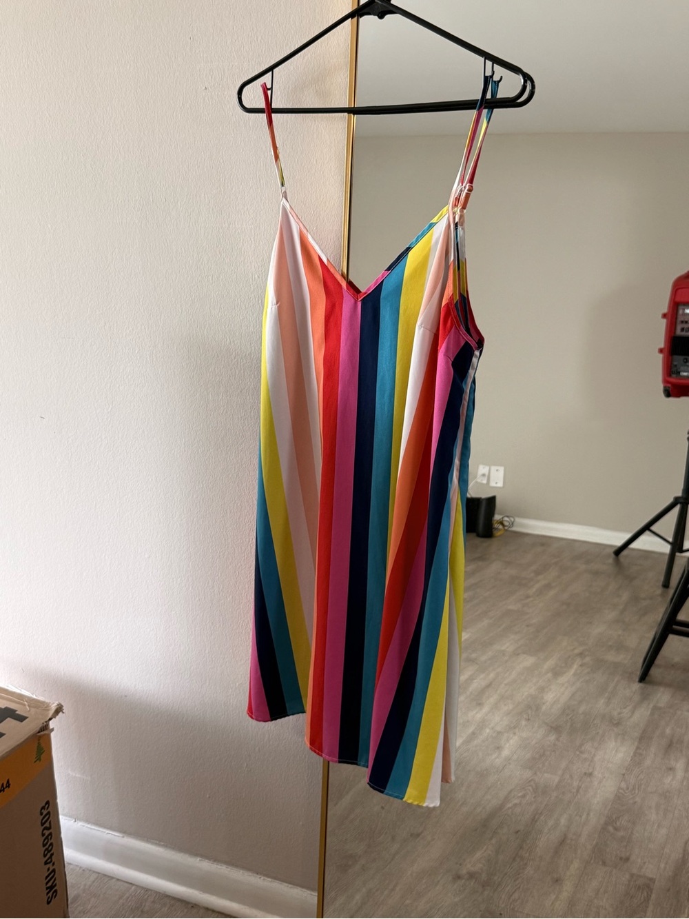 Women’s Multicolor Striped Slip Dress - V-Neck Spaghetti Strap